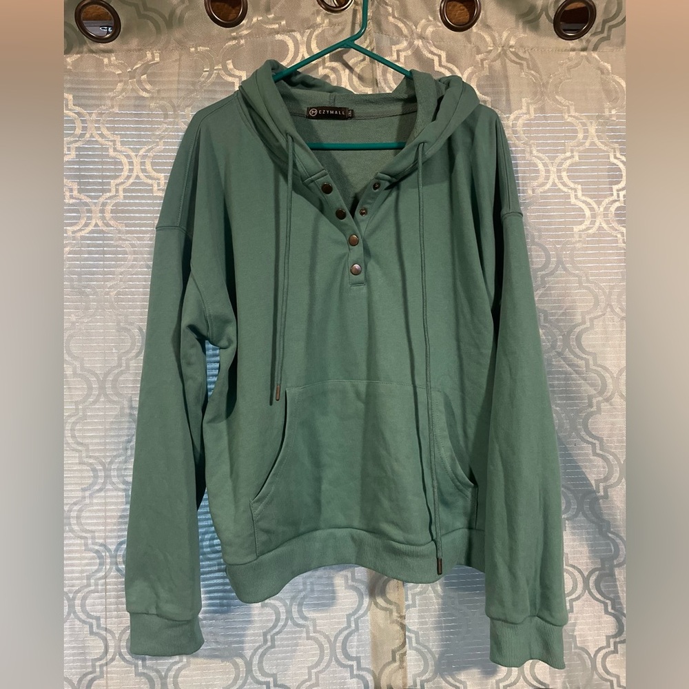 Green Snap Hooded Pocket Pull-Over Sweatshirt, Women’s 2XL